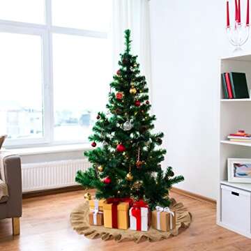 Tatuo Christmas Tree Skirt Decorations Linen Burlap Tree Skirt Round Xmas Cover for Christmas Party Mat Fall Indoor Clearance Outdoor Holiday Family Winter Home Decorations(19.7 Inch,Linen Color)