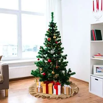 Tatuo Christmas Tree Skirt Decorations Linen Burlap Tree Skirt Round Xmas Cover for Christmas Party Mat Fall Indoor Clearance Outdoor Holiday Family Winter Home Decorations(19.7 Inch,Linen Color)