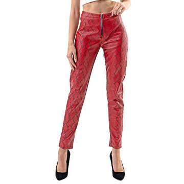 Edgy Land Girl's and Women's Slim-Sation Snakeskin Faux Leather Laminated Inner Trendy and Fashion Ankle Pant
