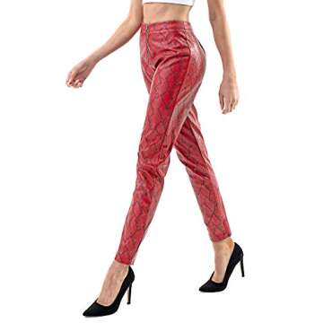 Edgy Land Girl's and Women's Slim-Sation Snakeskin Faux Leather Laminated Inner Trendy and Fashion Ankle Pant