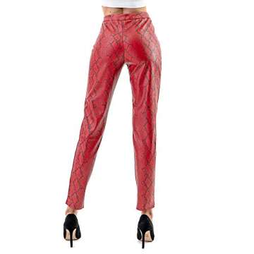 Edgy Land Girl's and Women's Slim-Sation Snakeskin Faux Leather Laminated Inner Trendy and Fashion Ankle Pant