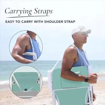 Caribbean Joe Folding Beach Chair, 1 Position Lightweight and Portable Foldable Outdoor Camping Chair with Carry Strap, Mint