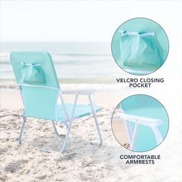 Caribbean Joe Folding Beach Chair, 1 Position Lightweight and Portable Foldable Outdoor Camping Chair with Carry Strap, Mint