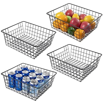 Wire Storage Baskets for Organizing, Vtopmart 4 Pack Metal Wire Freezer Organizer Bins with Handles,...
