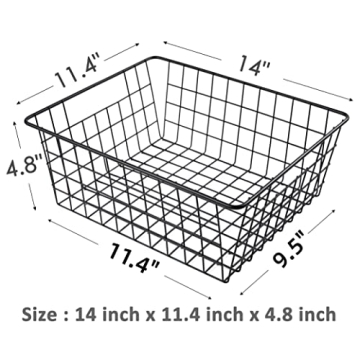 Wire Storage Baskets for Organizing, Vtopmart 4 Pack Metal Wire Freezer Organizer Bins with Handles, Large Pantry Baskets for Kitchen Cabinets, Bathroom, Laundry, Garage, Black