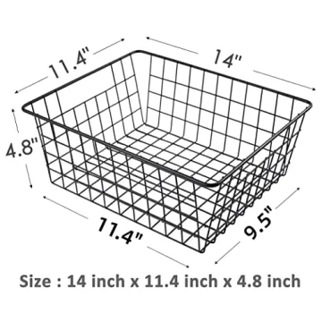 Wire Storage Baskets for Organizing, Vtopmart 4 Pack Metal Wire Freezer Organizer Bins with Handles, Large Pantry Baskets for Kitchen Cabinets, Bathroom, Laundry, Garage, Black