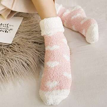 Plush Slipper Socks for Women - Cozy 6 Pairs Fuzzy Socks