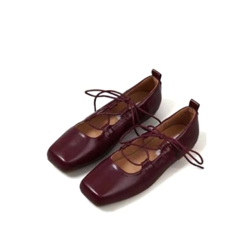 Women's Fashion Square Closed Toe Lace-Up Mary Jane Shoes Comfort Slip On Ballet Flats Casual Office...