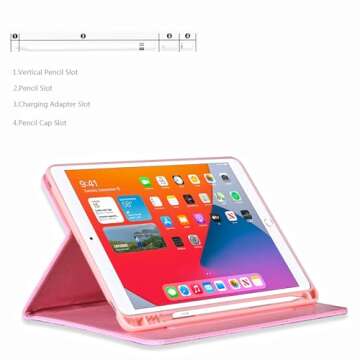 Poeme Creation Case for iPad 10th Generation 10.9" 2022, PU Leather Crown Bling Folio Stand Cover with Built-in Apple Pencil Holder and Multiple Viewing Angles (Pink)