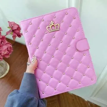 Poeme Creation Case for iPad 10th Generation 10.9" 2022, PU Leather Crown Bling Folio Stand Cover with Built-in Apple Pencil Holder and Multiple Viewing Angles (Pink)