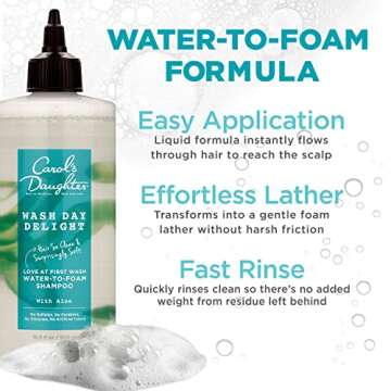Carol’s Daughter Wash Day Delight Love at First To Foam Sulfate Free Shampoo with Aloe and Micellar Water, Paraben Free, Silicone Free, Micellar Shampoo for Kinky, Curly Hair, 16.9 fl oz