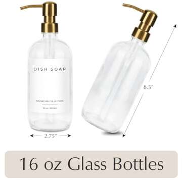 Emerson Soap Dispenser, Dish Soap Dispenser for Kitchen - Soap Dispenser Bathroom Set, Hand Soap Dispenser, Kitchen Soap Dispenser Set, Glass Soap Dispenser with Pump and Labels, 16 Oz | 2-Pack