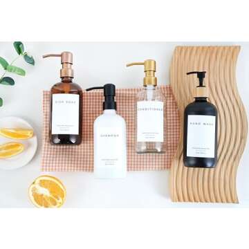 Emerson Soap Dispenser, Dish Soap Dispenser for Kitchen - Soap Dispenser Bathroom Set, Hand Soap Dispenser, Kitchen Soap Dispenser Set, Glass Soap Dispenser with Pump and Labels, 16 Oz | 2-Pack