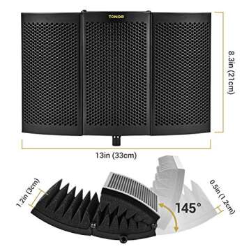 TONOR Microphone Isolation Shield, Studio Mic Sound Absorbing Foam Reflector for Any Condenser Microphone Recording Equipment Studio, Black