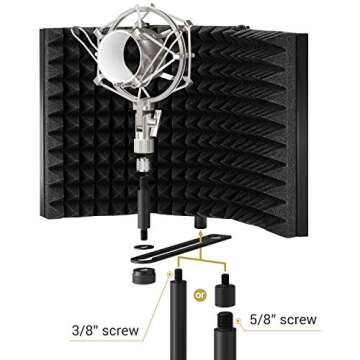 TONOR Microphone Isolation Shield, Studio Mic Sound Absorbing Foam Reflector for Any Condenser Microphone Recording Equipment Studio, Black