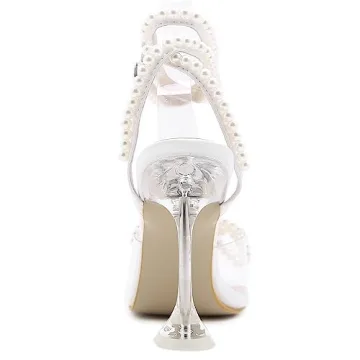 YIYA Women's Clear Pearl Heels for Parties and Weddings