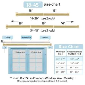 VOIIY Gold Curtain Rods for Windows 18 to 45 Inch(1.5-3.75 Feet),1" Diameter Drapery Rods with Modern Style End Cap Finials,Size:18-45 Inch