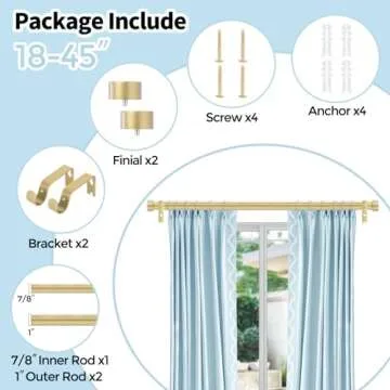 VOIIY Gold Curtain Rods for Windows 18 to 45 Inch(1.5-3.75 Feet),1" Diameter Drapery Rods with Modern Style End Cap Finials,Size:18-45 Inch