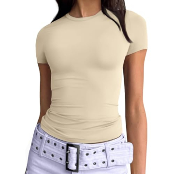Trendy Queen Women’s Basic T-Shirts Scoop Neck Short Sleeve Crop Tops Cute Summer Tops Slim Fit Te...