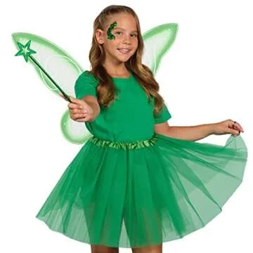 Funcredible Green Fairy Wings, Fairy Wand and Glitter - Fairy Costume Accessories - Fairy Costume for Women and Girls - Fairy Accessories Cosplay