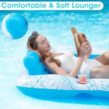 Inflatable Adult Pool Lounger Float - BAIAI Large Beach Sun Tanning Floaty Raft Sunbathing Water Lounge Floaties Tub with Drink Holder - Blow Up River & Lake Suntan Floating Swimming Mattress Mat(XL)
