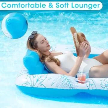 Inflatable Adult Pool Lounger Float - BAIAI Large Beach Sun Tanning Floaty Raft Sunbathing Water Lounge Floaties Tub with Drink Holder - Blow Up River & Lake Suntan Floating Swimming Mattress Mat(XL)