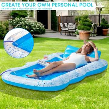 Inflatable Adult Pool Lounger Float - BAIAI Large Beach Sun Tanning Floaty Raft Sunbathing Water Lounge Floaties Tub with Drink Holder - Blow Up River & Lake Suntan Floating Swimming Mattress Mat(XL)