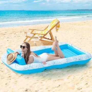 Inflatable Adult Pool Lounger Float - BAIAI Large Beach Sun Tanning Floaty Raft Sunbathing Water Lounge Floaties Tub with Drink Holder - Blow Up River & Lake Suntan Floating Swimming Mattress Mat(XL)