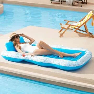 Inflatable Adult Pool Lounger Float - BAIAI Large Beach Sun Tanning Floaty Raft Sunbathing Water Lounge Floaties Tub with Drink Holder - Blow Up River & Lake Suntan Floating Swimming Mattress Mat(XL)