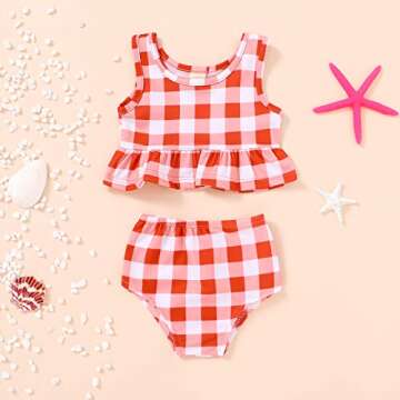 YOUNGER TREE Toddler Baby Girls Summer Swimsuit Sleeveless Plaid Swimwear Two-Piece Suit Beach Bikin...