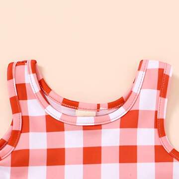 YOUNGER TREE Toddler Baby Girls Summer Swimsuit Sleeveless Plaid Swimwear Two-Piece Suit Beach Bikini Outfits Bathing Suit (Red Swimsuit, 2-3T)