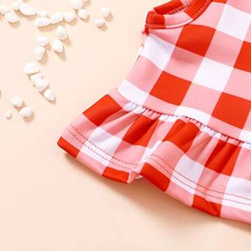 YOUNGER TREE Toddler Baby Girls Summer Swimsuit Sleeveless Plaid Swimwear Two-Piece Suit Beach Bikini Outfits Bathing Suit (Red Swimsuit, 2-3T)