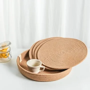 Art PineCone Round Placemats Set of 4 - Elegant Boho Cotton Rope Table Chargers