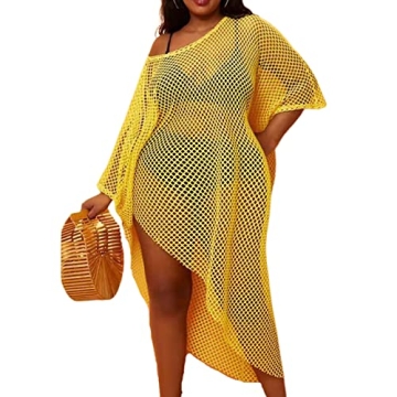 Jashlife Plus Size Crochet Swim Cover Up for Women