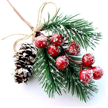 Red Berry Stems Pine Branches Evergreen Christmas Berries Décor 8 PCS Artificial Pine Cones Branch ...