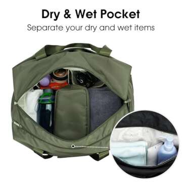 Ceneda 20" Gym Duffel Bag with Wet Pocket Shoes Compartment Portable Overnight Weekender Bag Travel bag Yoga Bag for Women (Green)