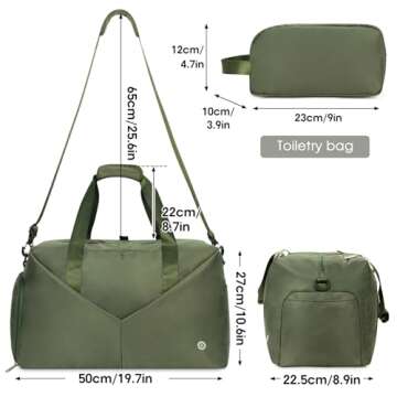 Ceneda 20" Gym Duffel Bag with Wet Pocket Shoes Compartment Portable Overnight Weekender Bag Travel bag Yoga Bag for Women (Green)