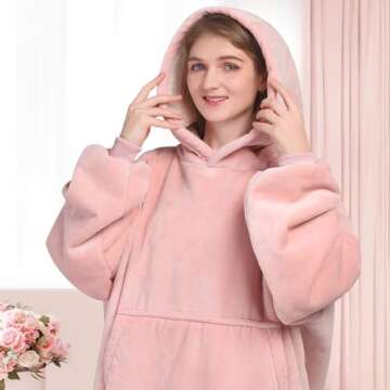 Waitu Wearable Blanket Sweatshirt Gifts for Women and Men, Sherpa Wearable Blanket Adult, Oversized Blanket Hoodie, Thick Sherpa Blanket, Warm Body Blanket Robe - Pink