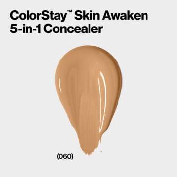 Revlon ColorStay Skin Awaken 5-in-1 Concealer, Lightweight, Creamy Longlasting Face Makeup with Caffeine & Vitamin C, For Imperfections, Dark Circles & Redness, 060 Deep, 0.27 Fl Oz