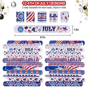 xutengy 48Pcs 4th of July Party Favors Patriotic Decorations American Flag Slap Bracelets Rubber Wri...