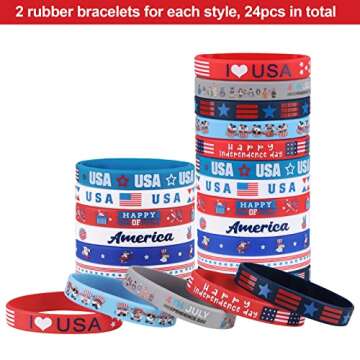 xutengy 48Pcs 4th of July Party Favors Patriotic Decorations American Flag Slap Bracelets Rubber Wristbands Red White and Blue Accessories for Independence Day