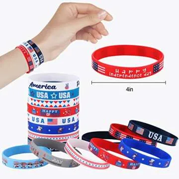 xutengy 48Pcs 4th of July Party Favors Patriotic Decorations American Flag Slap Bracelets Rubber Wristbands Red White and Blue Accessories for Independence Day