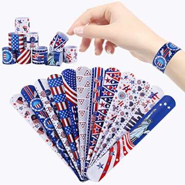 xutengy 48Pcs 4th of July Party Favors Patriotic Decorations American Flag Slap Bracelets Rubber Wristbands Red White and Blue Accessories for Independence Day