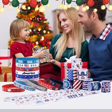 xutengy 48Pcs 4th of July Party Favors Patriotic Decorations American Flag Slap Bracelets Rubber Wristbands Red White and Blue Accessories for Independence Day