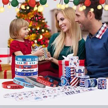 xutengy 48Pcs 4th of July Party Favors Patriotic Decorations American Flag Slap Bracelets Rubber Wristbands Red White and Blue Accessories for Independence Day
