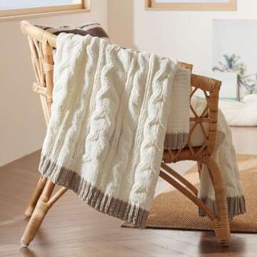 Bedsure Cable Knit Throw Blanket for Couch Bed - Chenille Chunky Knit Throw Blanket for Winter and A...