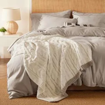 Bedsure Cable Knit Throw Blanket for Couch Bed - Chenille Chunky Knit Throw Blanket for Winter and All Seasons, Soft Cozy and Warm, Cream, 50x60 Inches