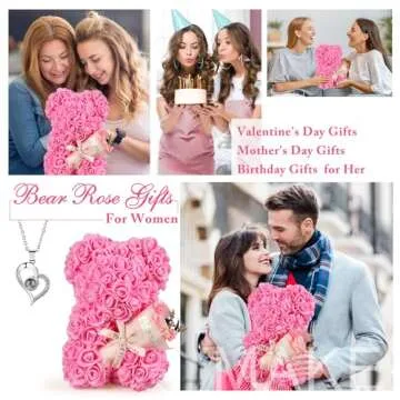 K KYMAKE Rose Bear Gifts for Her with Necklace