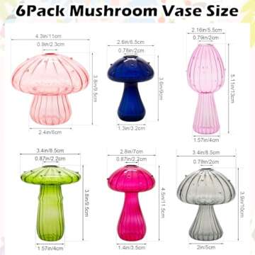 6Pcs Mushroom Vase,Colored Glass Vase,Mushroom Propagation Vases for Plants,Cute Hydroponic Flower Vase,Small Bud Vase,Mushroom Planter Home Office Decor for Women Gift Propagation Station(Color 6)