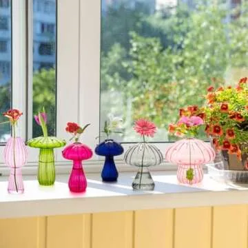 6Pcs Mushroom Vase,Colored Glass Vase,Mushroom Propagation Vases for Plants,Cute Hydroponic Flower Vase,Small Bud Vase,Mushroom Planter Home Office Decor for Women Gift Propagation Station(Color 6)